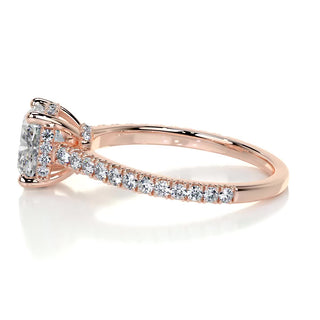 1.5ct Cushion Cut Hidden Halo Cathedral Pave Diamond Moissanite Engagement Ring