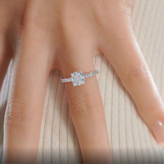 1.5ct Cushion Cut Hidden Halo Cathedral Pave Diamond Moissanite Engagement Ring