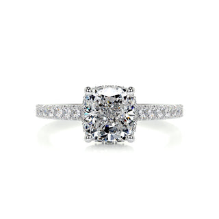 1.5ct Cushion Cut Hidden Halo Cathedral Pave Diamond Moissanite Engagement Ring