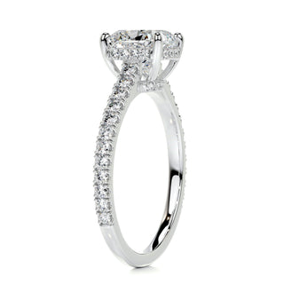 1.5ct Cushion Cut Hidden Halo Cathedral Pave Diamond Moissanite Engagement Ring
