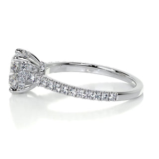 1.5ct Cushion Cut Hidden Halo Cathedral Pave Diamond Moissanite Engagement Ring
