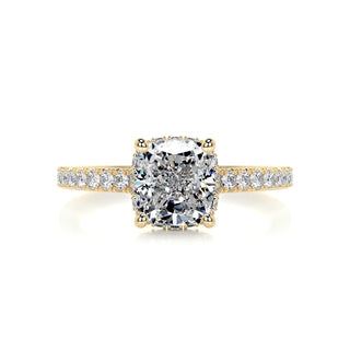 1.5ct Cushion Cut Hidden Halo Cathedral Pave Diamond Moissanite Engagement Ring