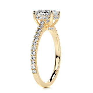 1.5ct Cushion Cut Hidden Halo Cathedral Pave Diamond Moissanite Engagement Ring