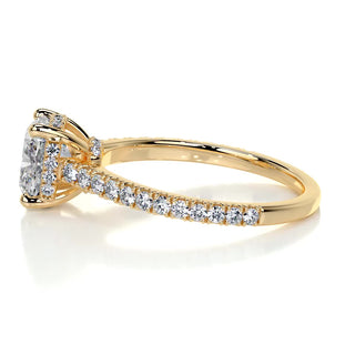 1.5ct Cushion Cut Hidden Halo Cathedral Pave Diamond Moissanite Engagement Ring