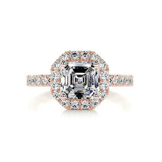 1.55ct Asscher Cut Halo Pave Diamond Moissanite  Engagement Ring
