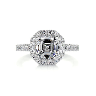 1.55ct Asscher Cut Halo Pave Diamond Moissanite  Engagement Ring