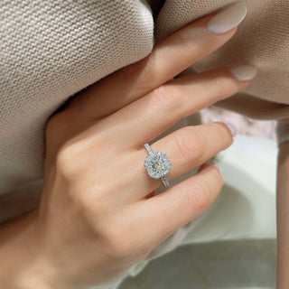 1.55ct Asscher Cut Halo Pave Diamond Moissanite  Engagement Ring