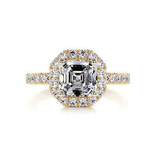 1.55ct Asscher Cut Halo Pave Diamond Moissanite  Engagement Ring