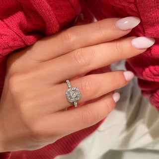 1.0 CT Radiant Cut Halo Pave Diamond Moissanite Engagement Ring