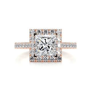 2.0ct Princess Cut Halo Pave Moissanite Diamond Engagement Ring