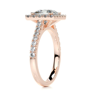 2.0ct Princess Cut Halo Pave Moissanite Diamond Engagement Ring