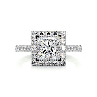 2.0ct Princess Cut Halo Pave Moissanite Diamond Engagement Ring