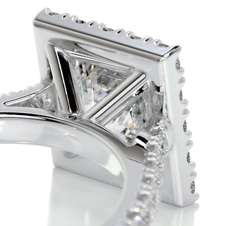2.0ct Princess Cut Halo Pave Moissanite Diamond Engagement Ring