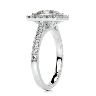 2.0ct Princess Cut Halo Pave Moissanite Diamond Engagement Ring