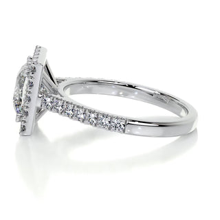 2.0ct Princess Cut Halo Pave Moissanite Diamond Engagement Ring