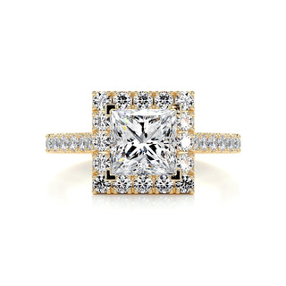 2.0ct Princess Cut Halo Pave Moissanite Diamond Engagement Ring