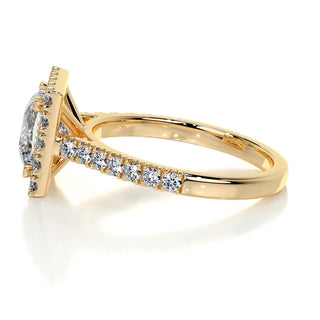 2.0ct Princess Cut Halo Pave Moissanite Diamond Engagement Ring