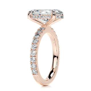 2.08ct Elongated Oval Cut Hidden Halo Pave Diamond Moissanite Engagement Ring