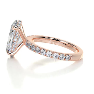 2.08ct Elongated Oval Cut Hidden Halo Pave Diamond Moissanite Engagement Ring