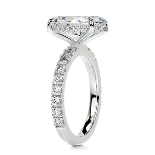 2.08ct Elongated Oval Cut Hidden Halo Pave Diamond Moissanite Engagement Ring