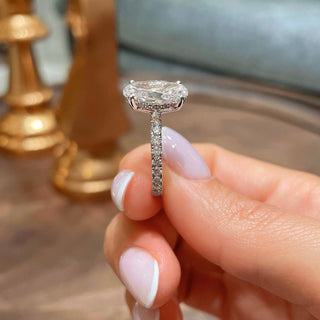 2.08ct Elongated Oval Cut Hidden Halo Pave Diamond Moissanite Engagement Ring