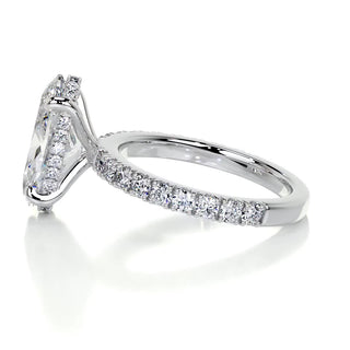 2.08ct Elongated Oval Cut Hidden Halo Pave Diamond Moissanite Engagement Ring