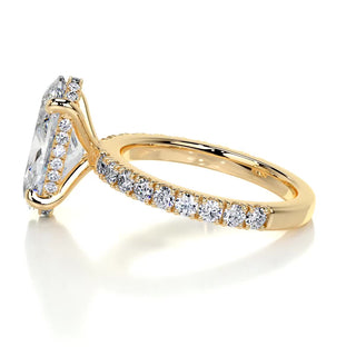 2.08ct Elongated Oval Cut Hidden Halo Pave Diamond Moissanite Engagement Ring