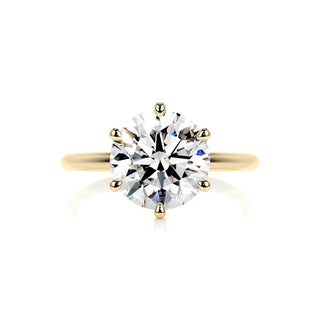 Lustrous 2.0ct round solitaire moissanite ring macro detail of the stones