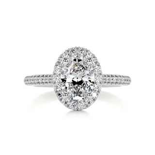 1.50ct Oval Cut Halo 3 Side Pave Moissanite Diamond Engagement Ring
