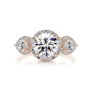 1.5ct Round Cut Halo Three Stone Diamond Moissanite Engagement Ring