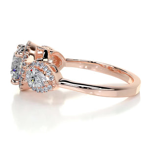 1.5ct Round Cut Halo Three Stone Diamond Moissanite Engagement Ring