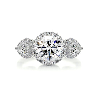 1.5ct Round Cut Halo Three Stone Diamond Moissanite Engagement Ring