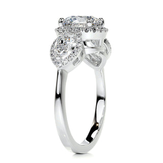 1.5ct Round Cut Halo Three Stone Diamond Moissanite Engagement Ring