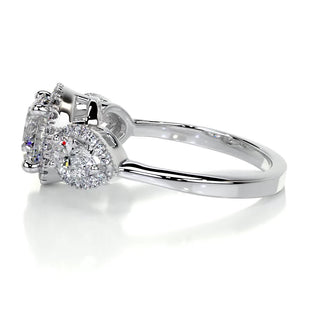 1.5ct Round Cut Halo Three Stone Diamond Moissanite Engagement Ring