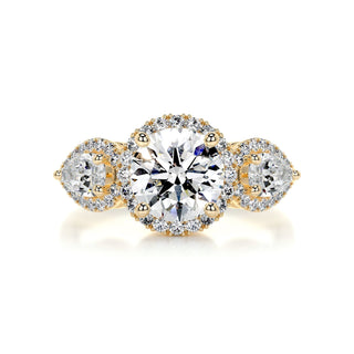 1.5ct Round Cut Halo Three Stone Diamond Moissanite Engagement Ring