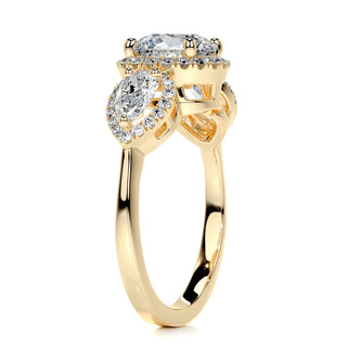 1.5ct Round Cut Halo Three Stone Diamond Moissanite Engagement Ring
