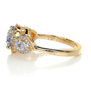 1.5ct Round Cut Halo Three Stone Diamond Moissanite Engagement Ring