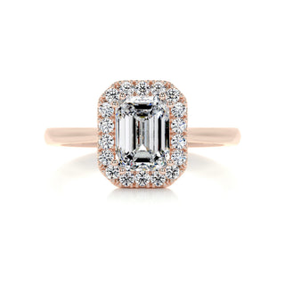 1.0 CT Emerald Cut Halo Cathedral Moissanite Engagement Ring