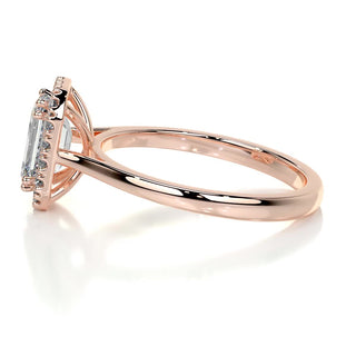 1.0 CT Emerald Cut Halo Cathedral Moissanite Engagement Ring
