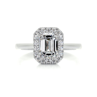 1.0 CT Emerald Cut Halo Cathedral Moissanite Engagement Ring