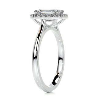 1.0 CT Emerald Cut Halo Cathedral Moissanite Engagement Ring