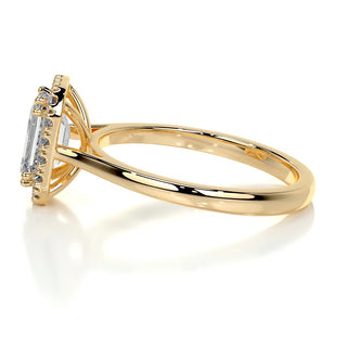 1.0 CT Emerald Cut Halo Cathedral Moissanite Engagement Ring