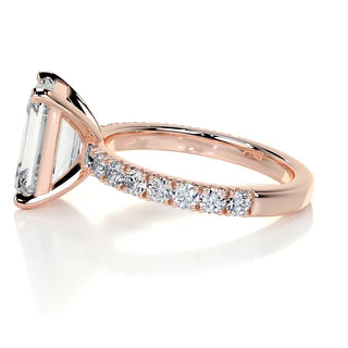 3.0ct Emerald Cut Pave Diamond Moissanite Engagement Ring