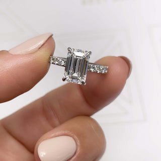 3.0ct Emerald Cut Pave Diamond Moissanite Engagement Ring