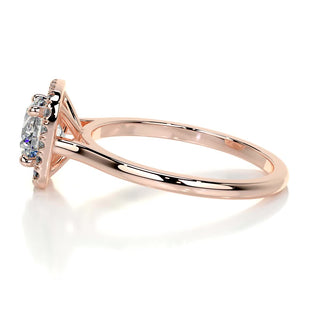 Shimmering 1.0ct round halo moissanite ring top view