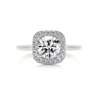 Shimmering 1.0ct round halo moissanite ring detail view of the band