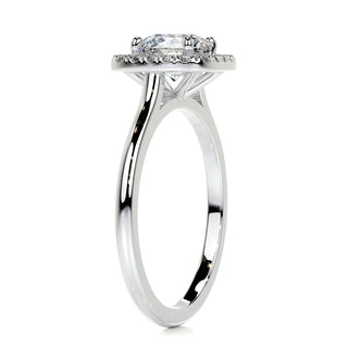Shimmering 1.0ct round halo moissanite ring overhead view