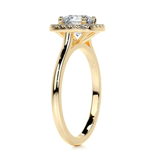 Shimmering 1.0ct round halo moissanite ring side profile view image 4