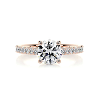 0.80ct Round Cut Pave Cathedral Diamond Moissanite Engagement Ring