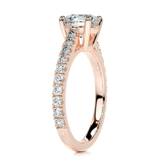 0.80ct Round Cut Pave Cathedral Diamond Moissanite Engagement Ring
